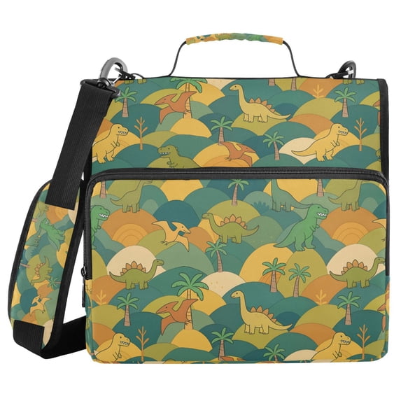 FORMRS Zipper Binder with Shoulder Strap 2-inch Ring 500 Sheet Capacity File Bag, Whimsical Dinosaur Pattern