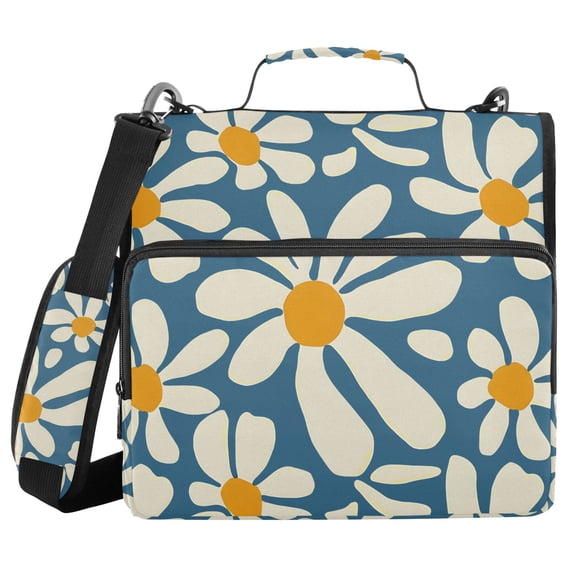 FORMRS Zipper Binder with Shoulder Strap 2-inch Ring 500 Sheet Capacity File Bag, Whimsy Daisy Pattern