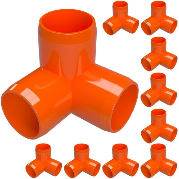 FORMUFIT 1/2" 3-Way Elbow Furniture Grade PVC Pipe Fittings, (13/16" Actual Socket ID), Orange, 10-Pack