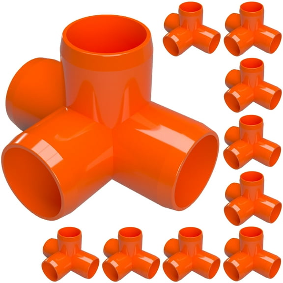 FORMUFIT 1/2" 4-Way Tee Furniture Grade PVC Fitting in Orange, Made In USA, UV-Resistant, Impact-Proof, 0.840" Actual Socket Diameter (10-Pack) - F0124WT-OR-10