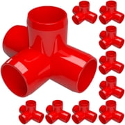 FORMUFIT 1/2" 4-Way Tee Furniture Grade PVC Pipe Fittings, 13/16" Actual Socket ID, Red, 10-Pack
