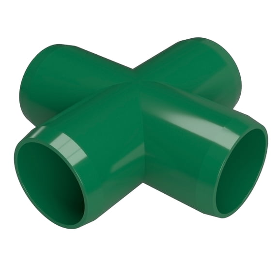 1/2" Cross PVC Fitting, Furniture Grade, Green, 10-Pack, F012CRX-GR-10