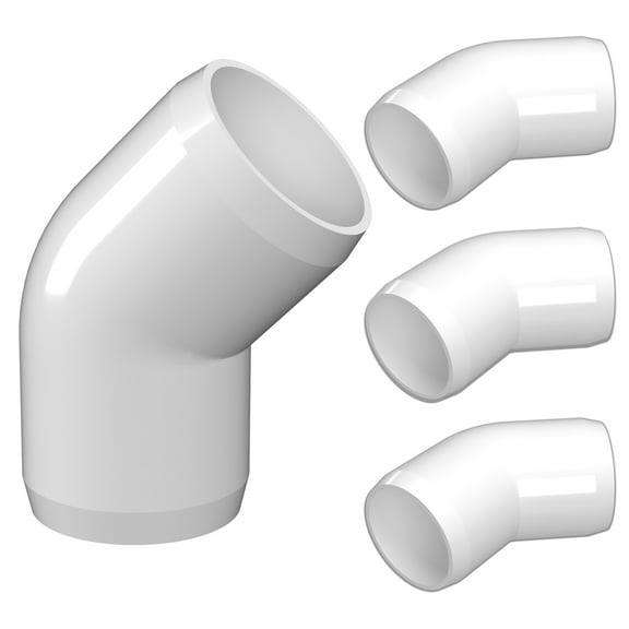 FORMUFIT 1-1/4" 45 Degree Elbow Furniture Grade PVC Pipe Fittings, (1-5/8" Actual Socket ID), White, 4-Packc