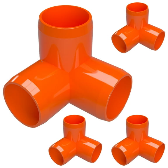 FORMUFIT 1-1/4" 3-Way Elbow Furniture Grade PVC Pipe Fittings, (1-5/8" Actual Socket ID), Orange, 4-Pack