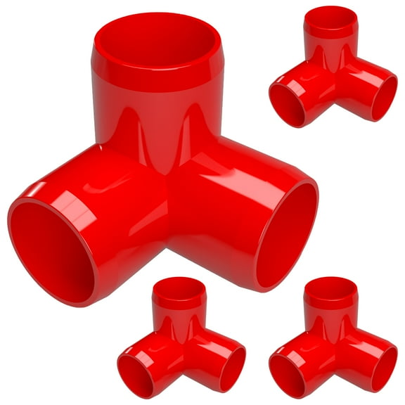 FORMUFIT 1-1/4" 3-Way Elbow Furniture Grade PVC Pipe Fittings, (1-5/8" Actual Socket ID), Red, 4-Pack