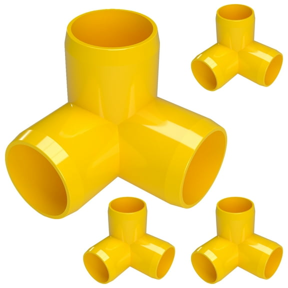 FORMUFIT 1-1/4" 3-Way Elbow Furniture Grade PVC Pipe Fittings, (1-5/8" Actual Socket ID), Yellow, 4-Pack