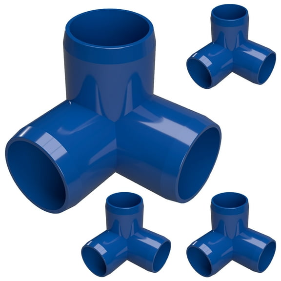 FORMUFIT 1 3-Way Elbow Furniture Grade PVC Pipe Fittings, (1-5/16" Actual Socket ID), Blue, 4-Pack