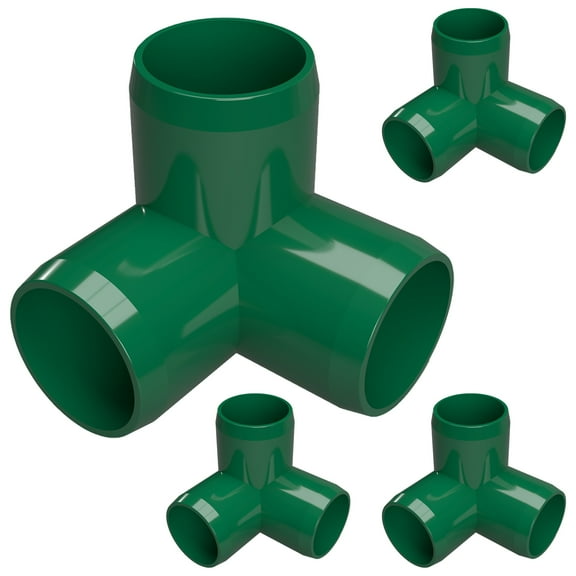 FORMUFIT 1 3-Way Elbow Furniture Grade PVC Pipe Fittings, (1-5/16" Actual Socket ID), Green, 4-Pack