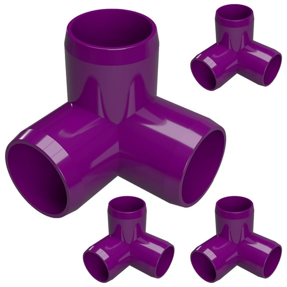 FORMUFIT 1 3-Way Elbow Furniture Grade PVC Pipe Fittings, (1-5/16" Actual Socket ID), Purple, 4-Pack