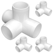 FORMUFIT 1-1/2 4-Way Tee Furniture Grade PVC Pipe Fittings, 1-7/8 Actual Socket ID, White, 4-Pack