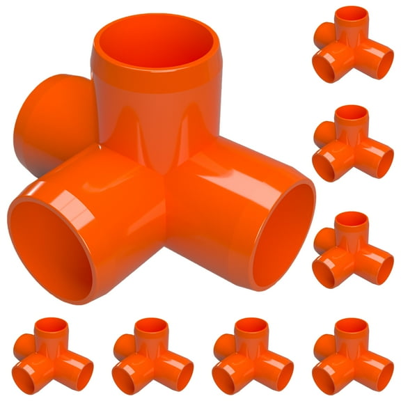 FORMUFIT PVC Fitting, 4-Way Tee Side Outlet , Furniture Grade, 3/4" Size, Orange, 8-Pack (F0344WT-OR-8)