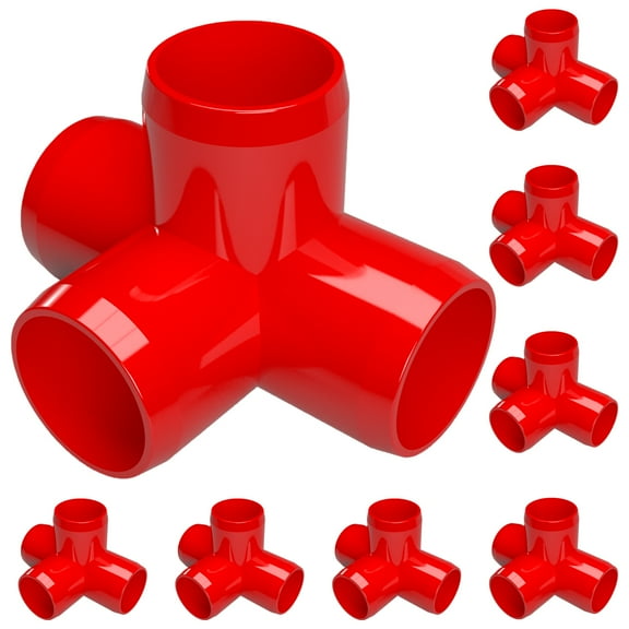 FORMUFIT PVC Fitting, 4-Way Tee Side Outlet , Furniture Grade, 3/4" Size, Red, 8-Pack (F0344WT-RD-8)