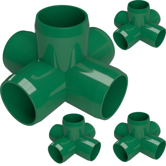 FORMUFIT PVC Fitting, 5-Way Cross Side Outlet, Furniture Grade, 1-1/4" Size, Green, 4-Pack (F1145WC-GR-4)