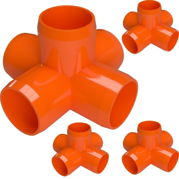 FORMUFIT PVC Fitting, 5-Way Cross Side Outlet, Furniture Grade, 1-1/4" Size, Orange, 4-Pack (F1145WC-OR-4)