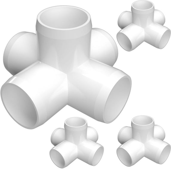 FORMUFIT 1-1/4" 5-Way Cross Furniture Grade PVC Pipe Fittings, (1-5/8" Actual Socket ID), White, 4-Pack