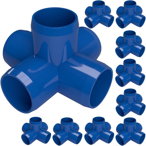FORMUFIT PVC Fitting, 5-Way Cross Side Outlet, Furniture Grade, 1/2" Size, Blue, 10-Pack (F0125WC-BL-10)
