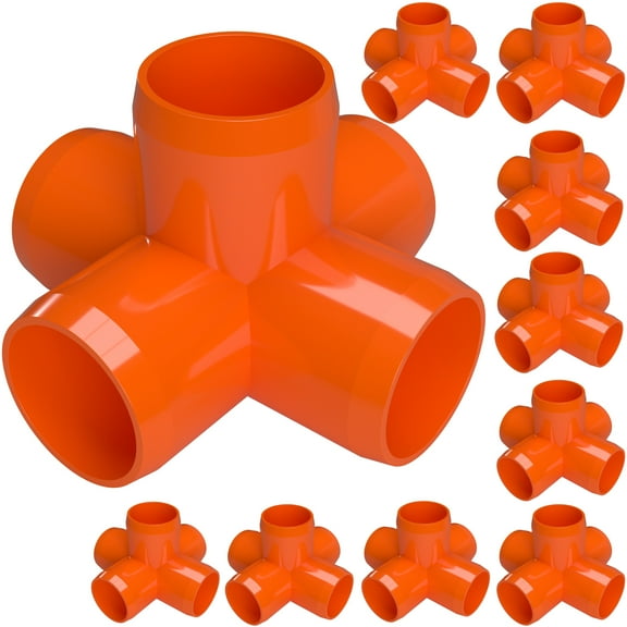 FORMUFIT PVC Fitting, 5-Way Cross Side Outlet, Furniture Grade, 1/2" Size, Orange, 10-Pack (F0125WC-OR-10)