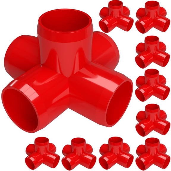 FORMUFIT PVC Fitting, 5-Way Cross Side Outlet, Furniture Grade, 1/2" Size, Red, 10-Pack (F0125WC-RD-10)