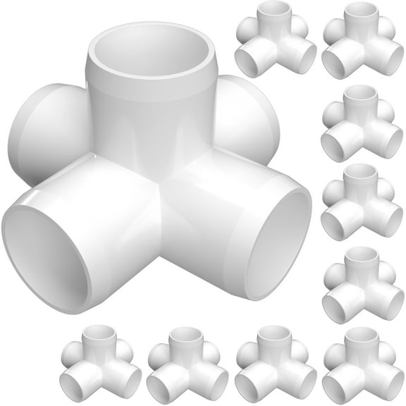 FORMUFIT PVC Fitting, 5-Way Cross Side Outlet, Furniture Grade, 1/2" Size, White, 10-Pack (F0125WC-WH-10)