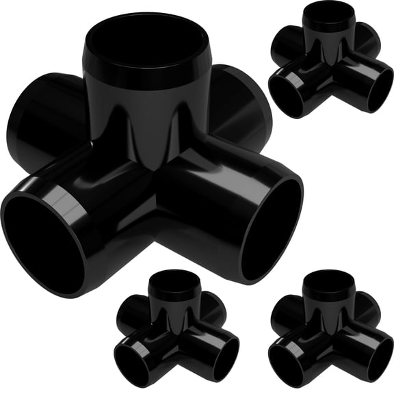 FORMUFIT PVC Fitting, 5-Way Cross Side Outlet, Furniture Grade, 1" Size, Black, 4-Pack (F0015WC-BK-4)