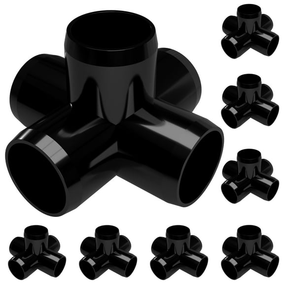 FORMUFIT PVC Fitting, 5-Way Cross Side Outlet, Furniture Grade, 3/4" Size, Black, 8-Pack (F0345WC-BK-8)
