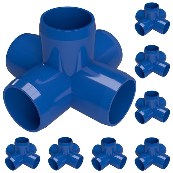 FORMUFIT PVC Fitting, 5-Way Cross Side Outlet, Furniture Grade, 3/4" Size, Blue, 8-Pack (F0345WC-BL-8)