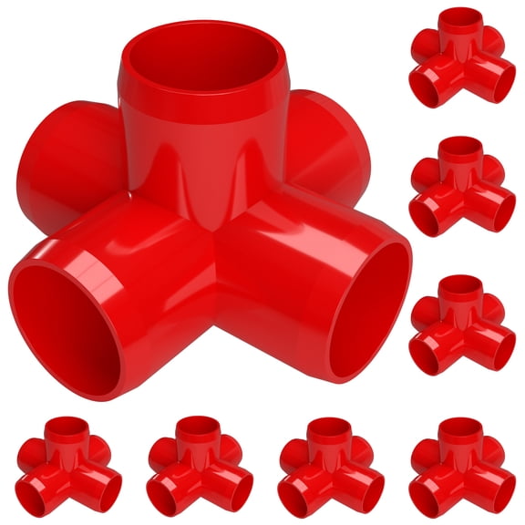 FORMUFIT PVC Fitting, 5-Way Cross Side Outlet, Furniture Grade, 3/4" Size, Red, 8-Pack (F0345WC-RD-8)