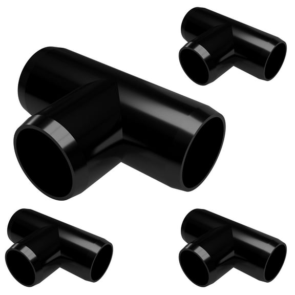FORMUFIT PVC Fitting, Standard Tee , Furniture Grade, 1" Size, Black, 4-Pack (F001TEE-BK-4)