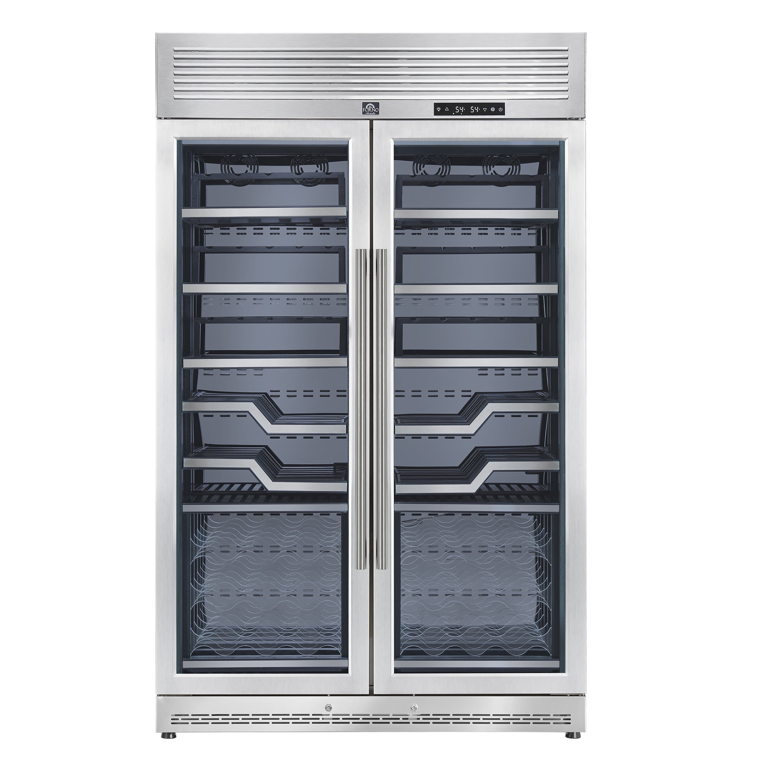 FORNO Abruzzo 48-Inch Dual Zone Wine Cellar, 102 Bottles, 24 cu. ft., Clear Acrylic Holders & Stainless Trim Shelves