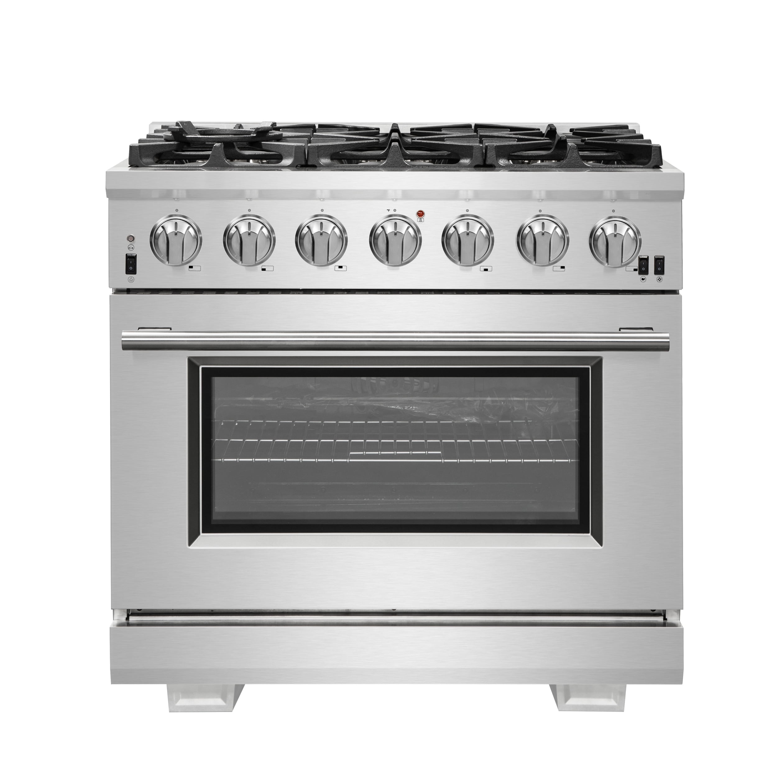 FORNO Capriasca 48-inch Freestanding Gas Range All Stainless Steel, 8 Brass Burners 160,000 BTU, Wok Support & Griddle, 6.58 cu.ft. Double Ovens with Rotisserie