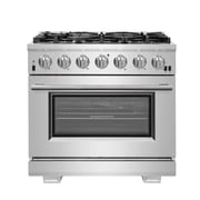 FORNO Capriasca 48 بوصة مجموعة غاز قائمة بذاتها جميع الفولاذ المقاوم للصدأ، 8 شعلات نحاسية 160،000 وحدة حرارية بريطانية، دعم وشواية ووك، 6.58 قدم مكعب. أفران مزدوجة مع مشواة
