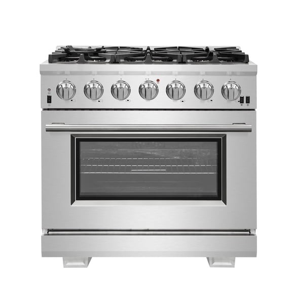Forno Capriasca 36-Inch Gas Range, Stainless Steel, 6 Brass Burners, 120,000 BTU, Convection Oven, Energy Efficient