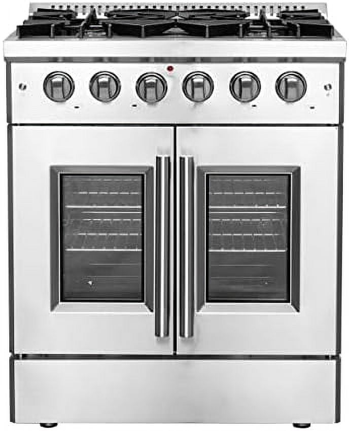 Forno Galiano 30-Inch Freestanding French Door Gas Range, 4 Burners, Convection Oven, Energy Efficient