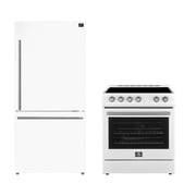 FORNO Premium 2-Piece Kitchen Bundle - Leonardo Espresso 30 White Range, 31 White Bottom Freezer Refrigerator