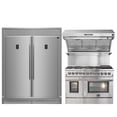 thumbnail image 1 of FORNO Premium 3-Piece Kitchen Bundle - FORNO Galiano 48" Freestanding Dual Fuel Range, FORNO Rizzuto 60" W. Dual Combo Convertible Refrigerator, FORNO 48" Wall Mount Range Hood, 1 of 10