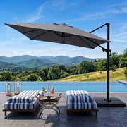 FOROUTIA 10x10ft DarkGray Cantilever Patio Umbrella, 360  Rotation Offset Umbrella with 4-Level Tilt, Double Top UV50+ Waterproof Outdoor Umbrella for Pool, Backyard, Garden, Deck
