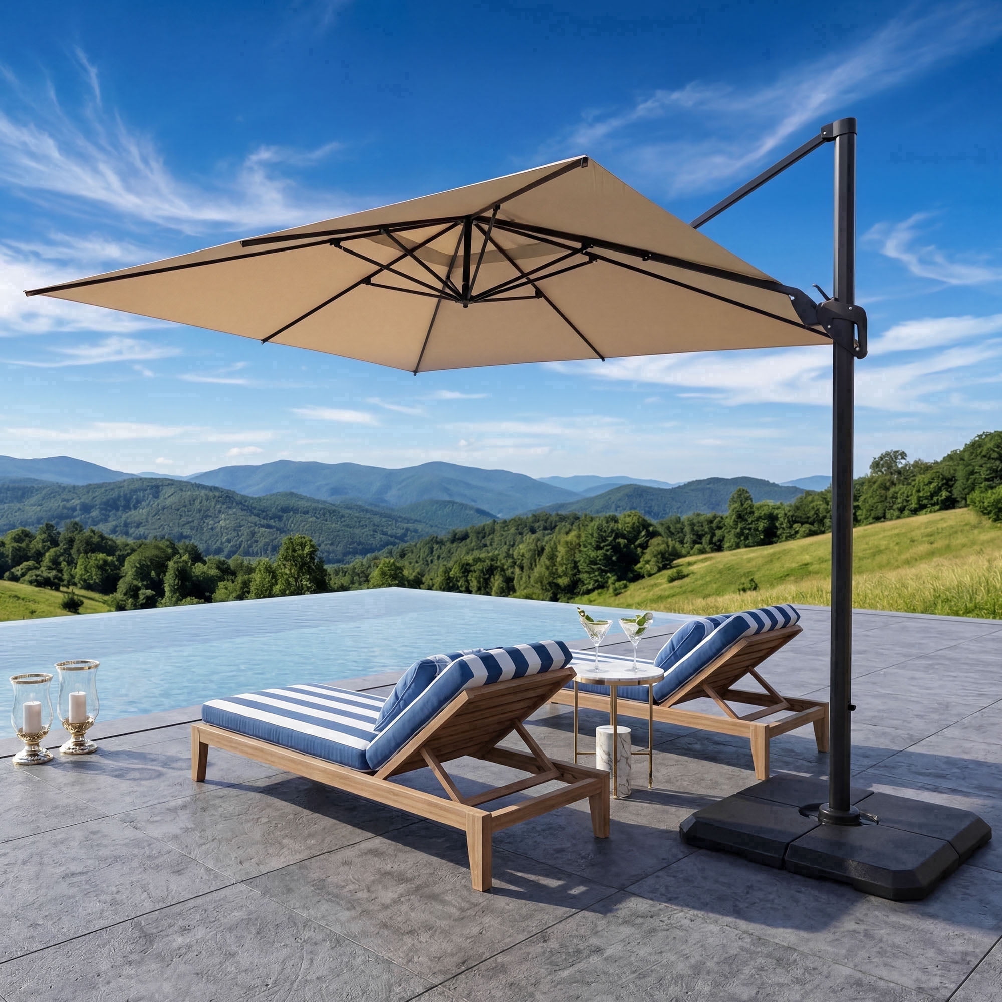 FOROUTIA 10x13ft Khaki Cantilever Patio Umbrella, 360° Rotation Offset Umbrella with 4-Level Tilt, Double Top UV50+ Waterproof Outdoor Umbrella for Pool, Backyard, Garden, Deck