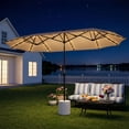 thumbnail image 1 of FOROUTIA 13ft Solar LED Patio Umbrella, 12-Rib Double-Sided Outdoor Umbrella with Crank, 99% UV Protection Water Resistant Market Umbrella for Pool, Backyard, Garden, Khaki (Base Not Included), 1 of 6