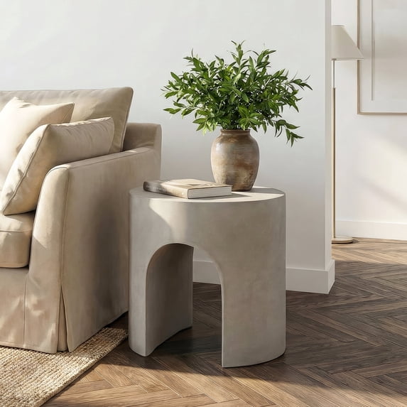 FOROUTIA 15.7" Gray Arch Side Table, Waterproof Magnesium Oxide Accent Table, Modern Indoor Outdoor End Table for Patio, Living Room, Bedroom, Small Space Stool