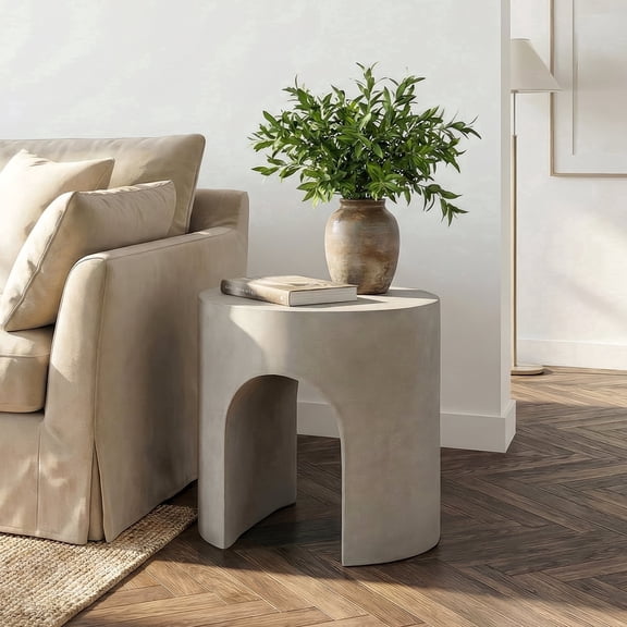 FOROUTIA 15.7" Gray Arch Side Table, Waterproof Magnesium Oxide Accent Table, Modern Indoor Outdoor End Table for Patio, Living Room, Bedroom, Small Space Stool