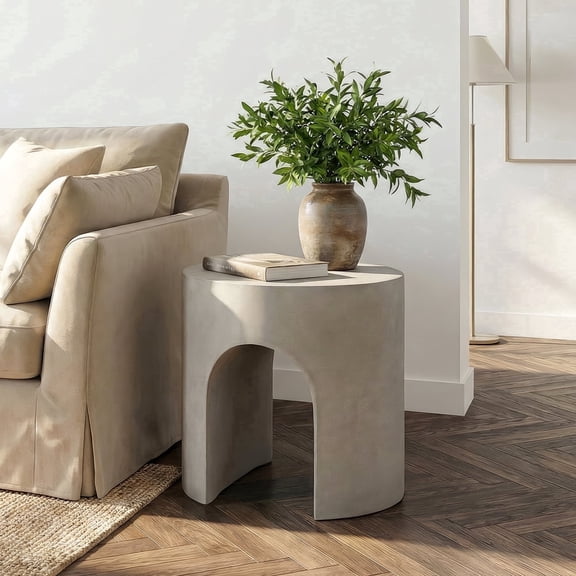FOROUTIA 15.7" Gray Arch Side Table, Waterproof Magnesium Oxide Accent Table, Modern Indoor Outdoor End Table for Patio, Living Room, Bedroom, Small Space Stool