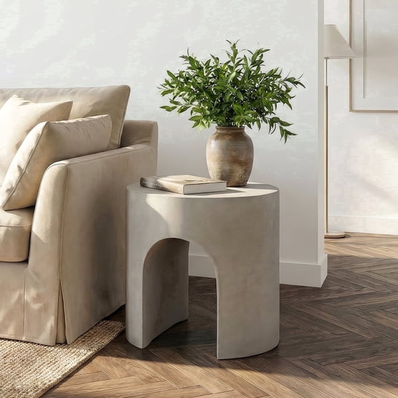 FOROUTIA 15.7" Gray Arch Side Table, Waterproof Magnesium Oxide Accent Table, Modern Indoor Outdoor End Table for Patio, Living Room, Bedroom, Small Space Stool