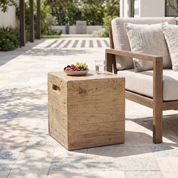 FOROUTIA 16.5" Square Magnesium Oxide Side Table - Light oak, Rustic Wood Look Accent Table for Living Room, Bedroom, Patio, Waterproof End Table for Indoor & Outdoor Use