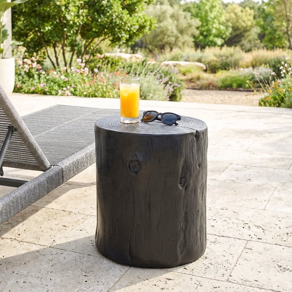 FOROUTIA 19.5" Black Tree Stump Side Table, Waterproof Magnesium Oxide Faux Wood Accent Table for Patio, Living Room, Bedroom, Small Space End Table, Sturdy Outdoor Stool, Lightweight Nightstand