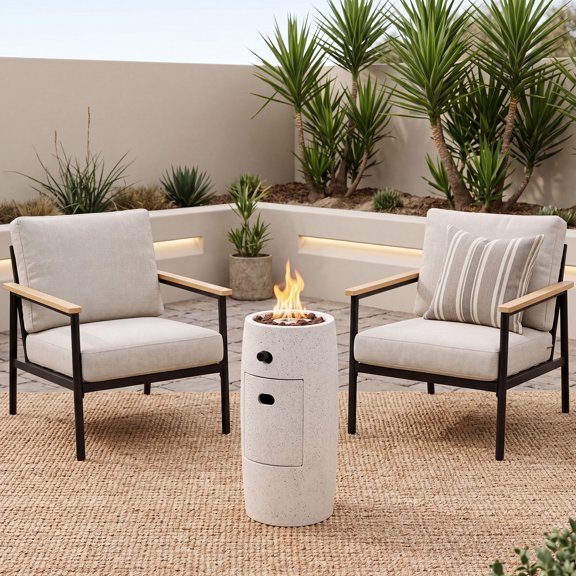 FOROUTIA 22in Column Fire Pit, 15000 BTU Outdoor MgO Fire Column with Lava Rocks, Small Vertical Patio Fire Heater for Balcony Deck Backyard, Gray