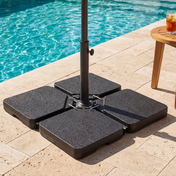 FOROUTIA 256LB Heavy Duty Patio Umbrella Base, 4-Piece Outdoor Cantilever Umbrella Weight Base with HDPE Construction, Fillable Water/Sand Square Umbrella Stand for Pool, Garden, Deck & Backyard