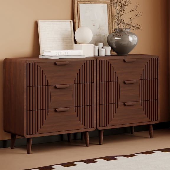 FOROUTIA Morden 3 Drawers Dresser with Storage,Walnut Finish Dressers for Bedroom