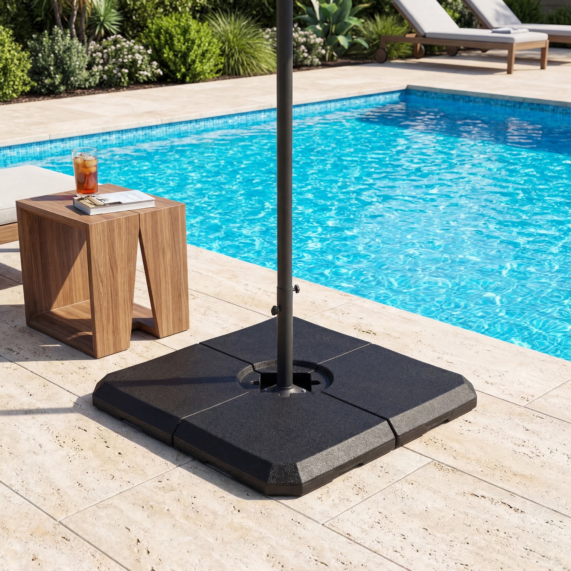 FOROUTIA 317LB Heavy Duty Patio Umbrella Base, 4-Piece Outdoor Cantilever Umbrella Weight Base with HDPE Construction, Fillable Water/Sand Square Umbrella Stand for Pool, Garden, Deck & Backyard