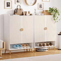 FOROUTIA 5-Tiers Shoe Storage Cabinet with 2-Door for Hallway,Morden Shoe Rack Organizer with Adjustable Shelves,White