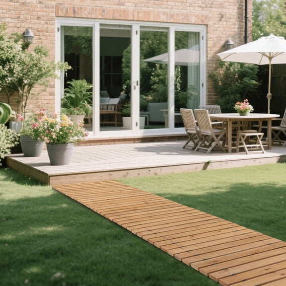 FOROUTIA 8 ft Roll-Up Wooden Garden Pathway, Weather Resistant Natural Cedar Walkway Mat, Straight Outdoor Path for Backyard, Garden, Lawn, Natural Color